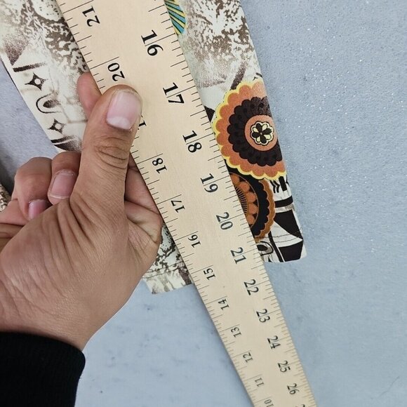 Y2K Top Womens L Cream Bohemian Floral O-Ring V-Neck Jersey Knit Made In USA - Picture 5 of 8